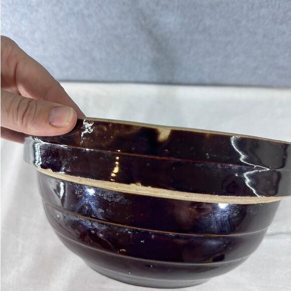 Vintage Brown USA Made 9in Mixing Bowl Pottery Stoneware Cottagecore MCM Decor - Picture 7 of 8